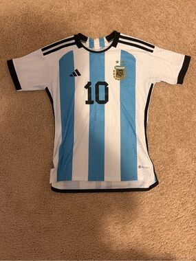 adidas White & Sky Blue Striped Soccer Jersey